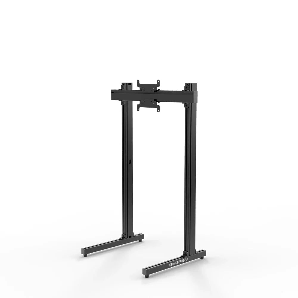 Straight-on view of the black SIMGASM Apex freestanding single monitor stand