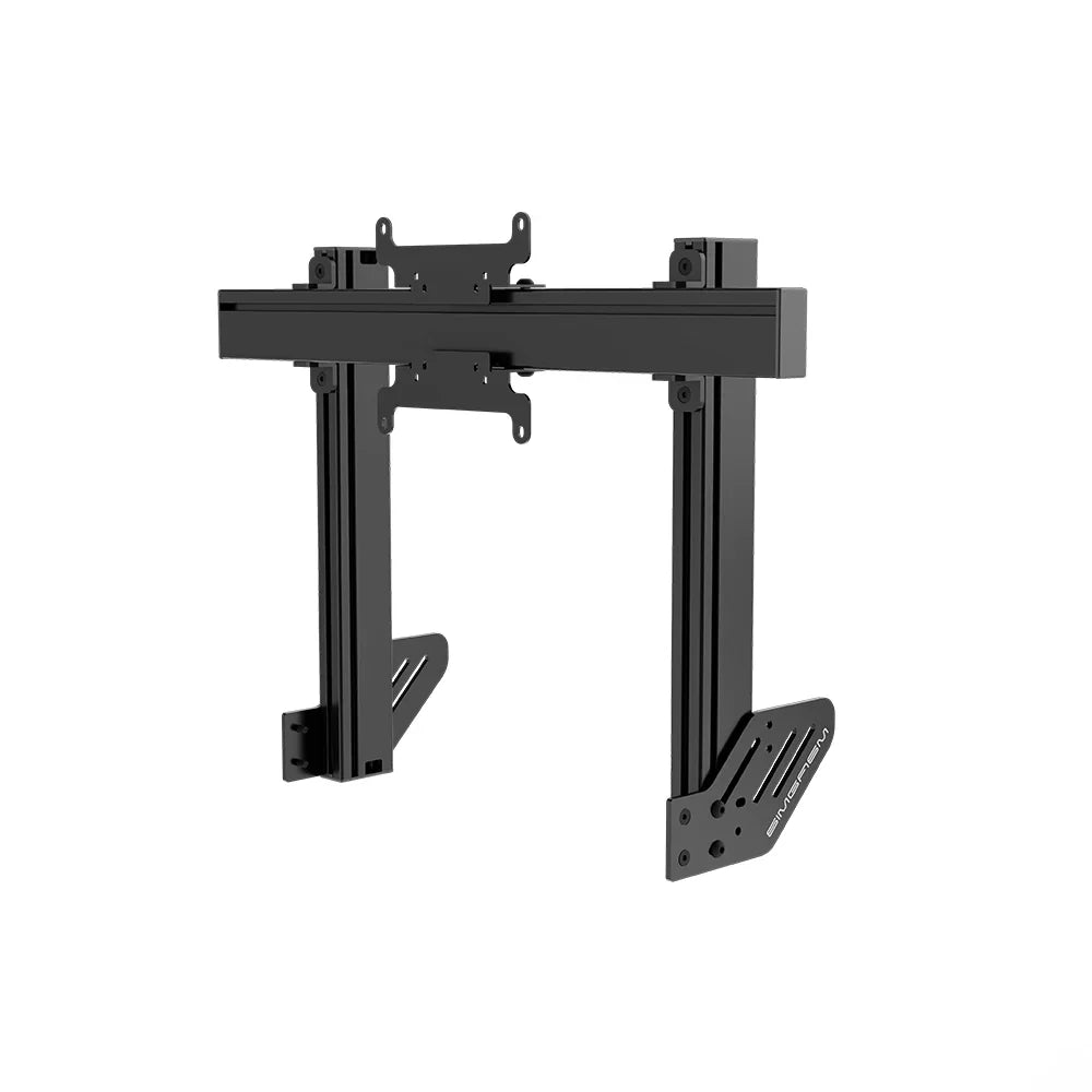 Angled view of the black SIMGASM Apex integrated single monitor stand with VESA 75/200 bracket