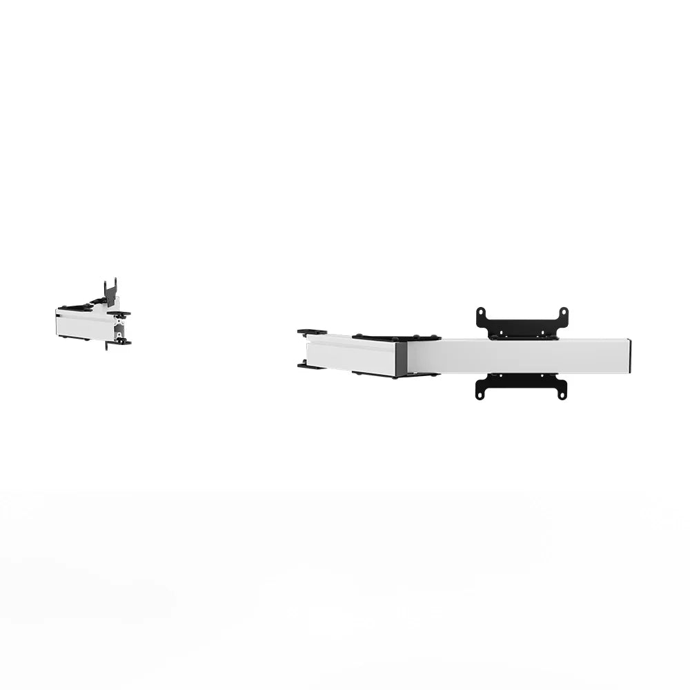 Right three-quarter product view of the white SIMGASM Apex monitor-stand side-arm set with its VESA brackets