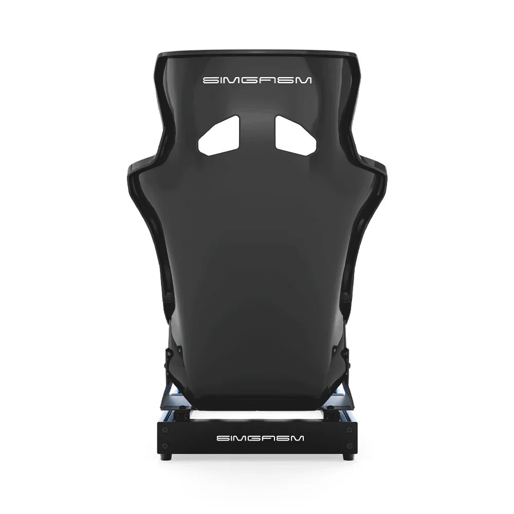 SIMGASM Club blue sim racing cockpit, blue GT seat, rear view of seat shell