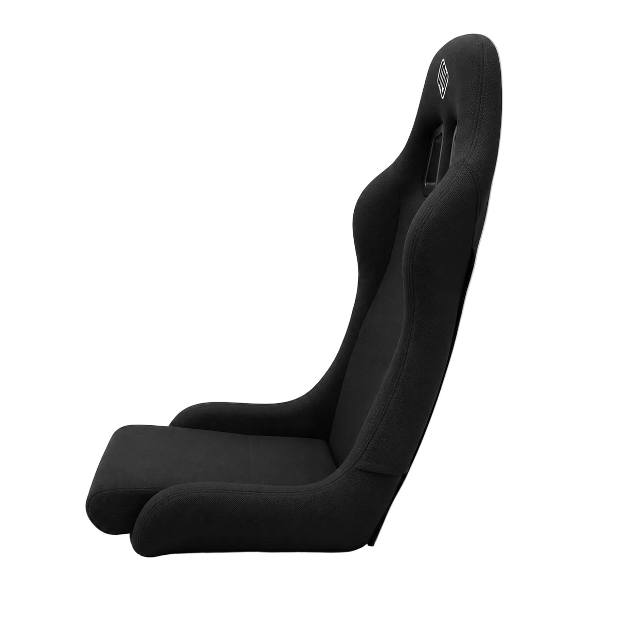 Left side profile of the black SIMGASM Core bucket seat and raised thigh support
