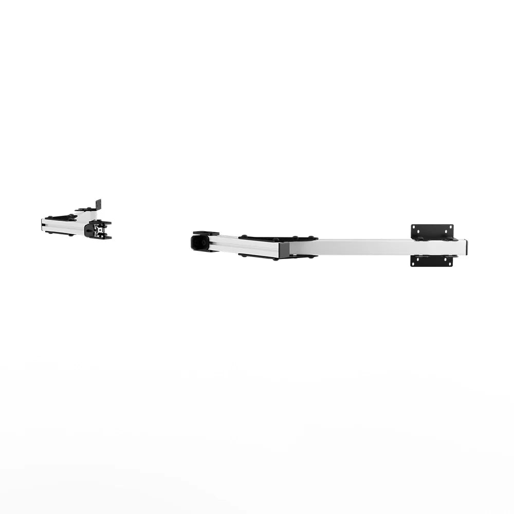 Right three-quarter product view of the white SIMGASM Core monitor-stand side-arm set with its VESA brackets