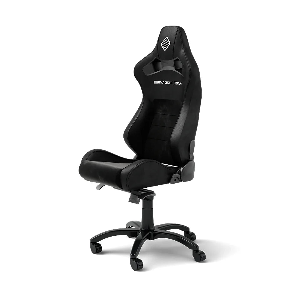 Front-left three-quarter view of the black SIMGASM Core reclining office chair