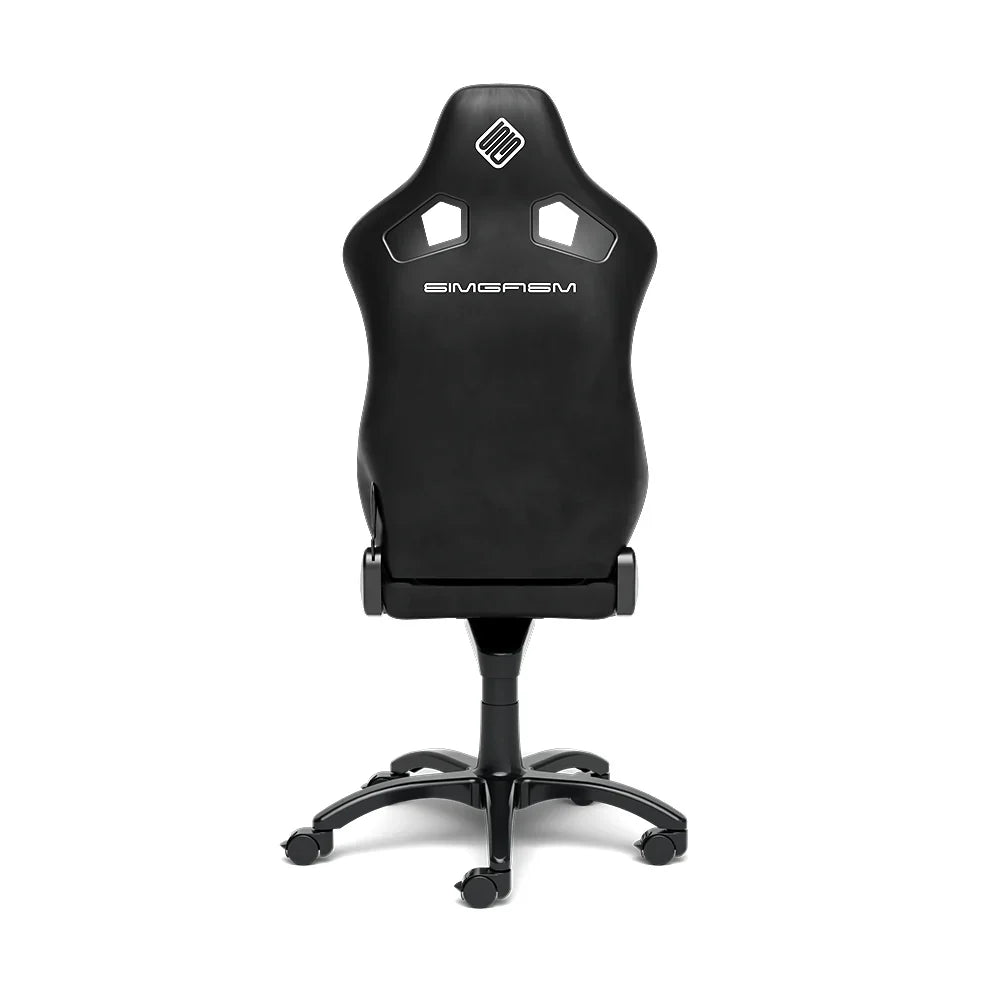 Rear view of the black SIMGASM Core reclining office chair on its caster base