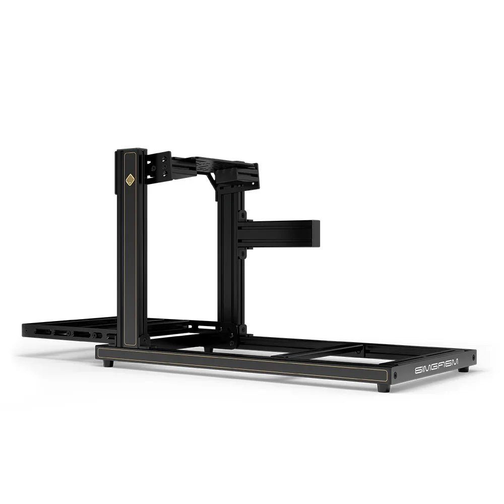 SIMGASM Hobby JPS sim racing cockpit, bottom-mount wheel deck, side-profile studio view