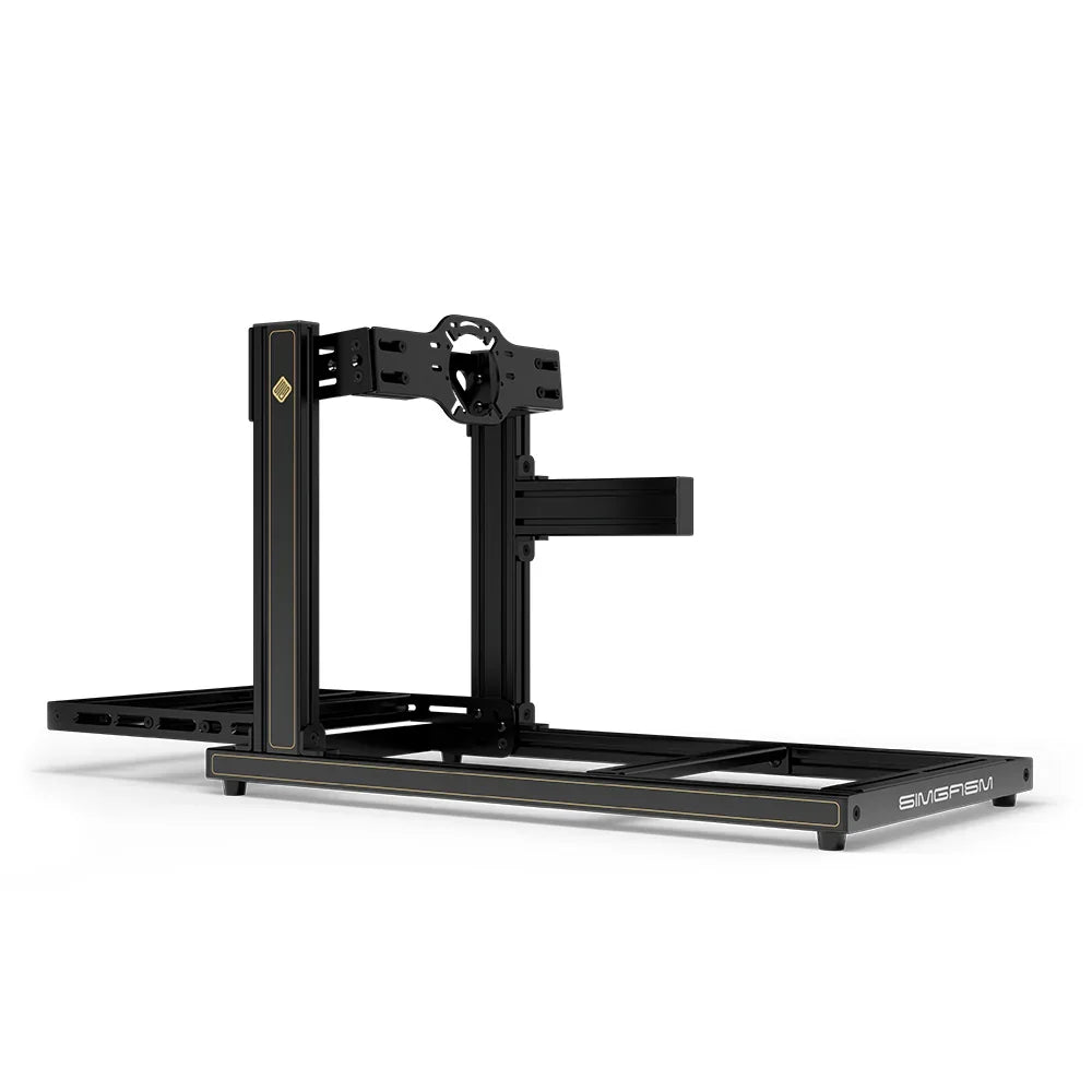 SIMGASM Hobby JPS sim racing cockpit, front-mount wheel plate, side-profile studio view