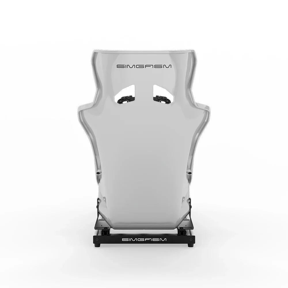 SIMGASM Hobby Marini sim racing cockpit, white GT seat, rear view of seat shell