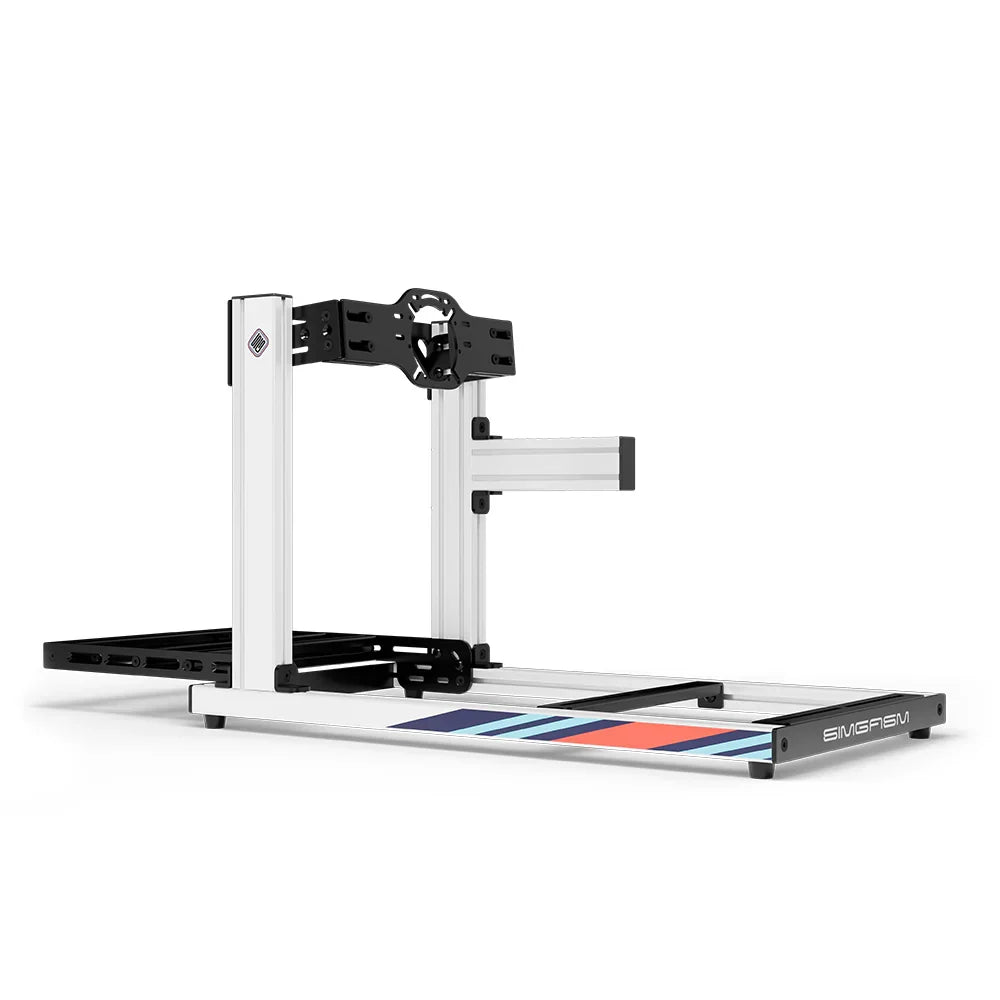 SIMGASM Hobby Marini sim racing cockpit, front-mount wheel plate, side-profile studio view