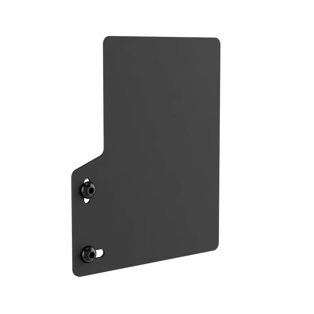 Front-left three-quarter view of the black SIMGASM mouse tray and mounting holes