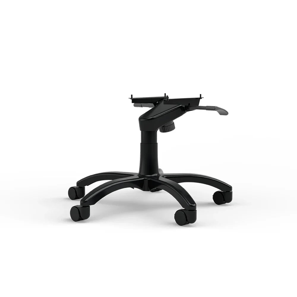 Left three-quarter view of the black SIMGASM office-chair base and tilt mechanism