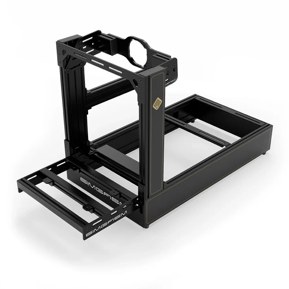 SIMGASM Pro sim racing cockpit in JPS livery with alternate round-opening wheel mount, front three-quarter view