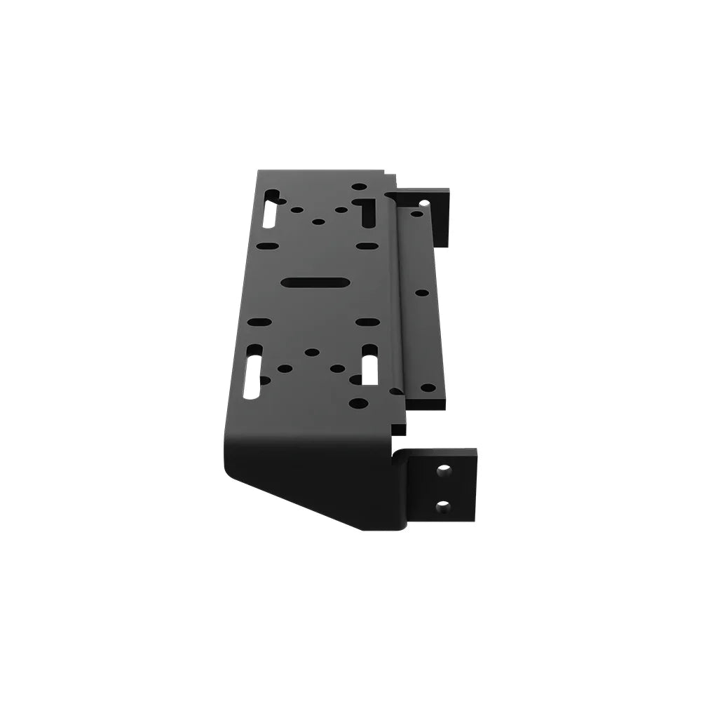 Three-quarter view of the compact black add-on plate for the SIMGASM shifter mount
