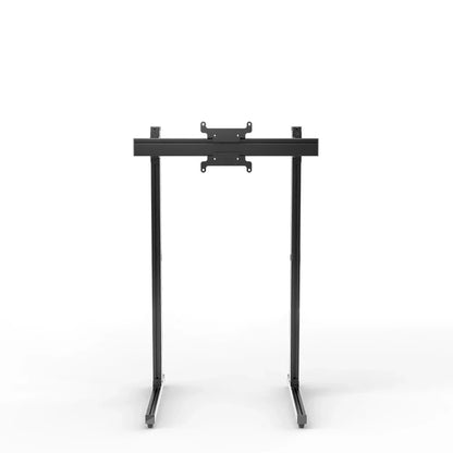 Front three-quarter view of the black SIMGASM Apex freestanding single monitor stand