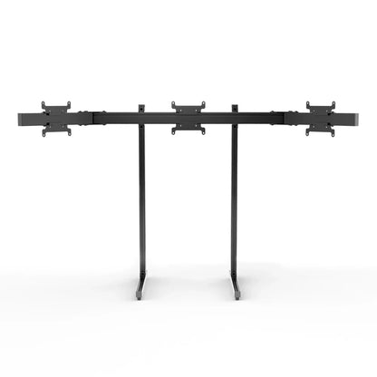 Front three-quarter view of the black SIMGASM Apex freestanding triple monitor stand