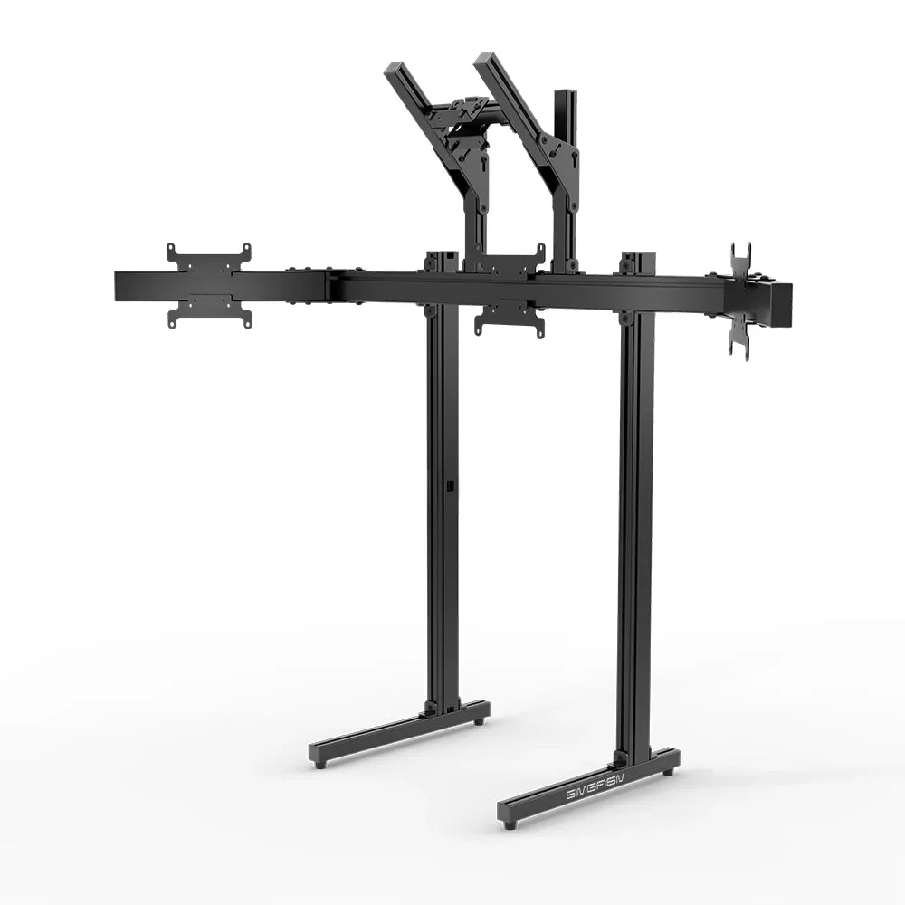 Straight-on view of the black SIMGASM Apex freestanding quad monitor stand