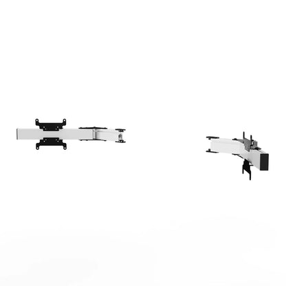 Left three-quarter product view of the white SIMGASM Apex monitor-stand side-arm set with its VESA brackets