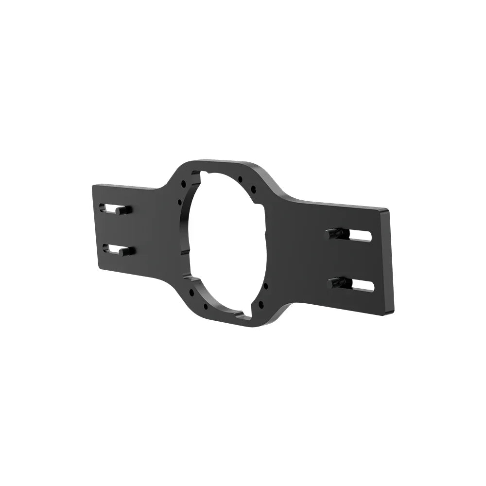 Left three-quarter view of the black SIMGASM Asetek front wheel-mount bracket