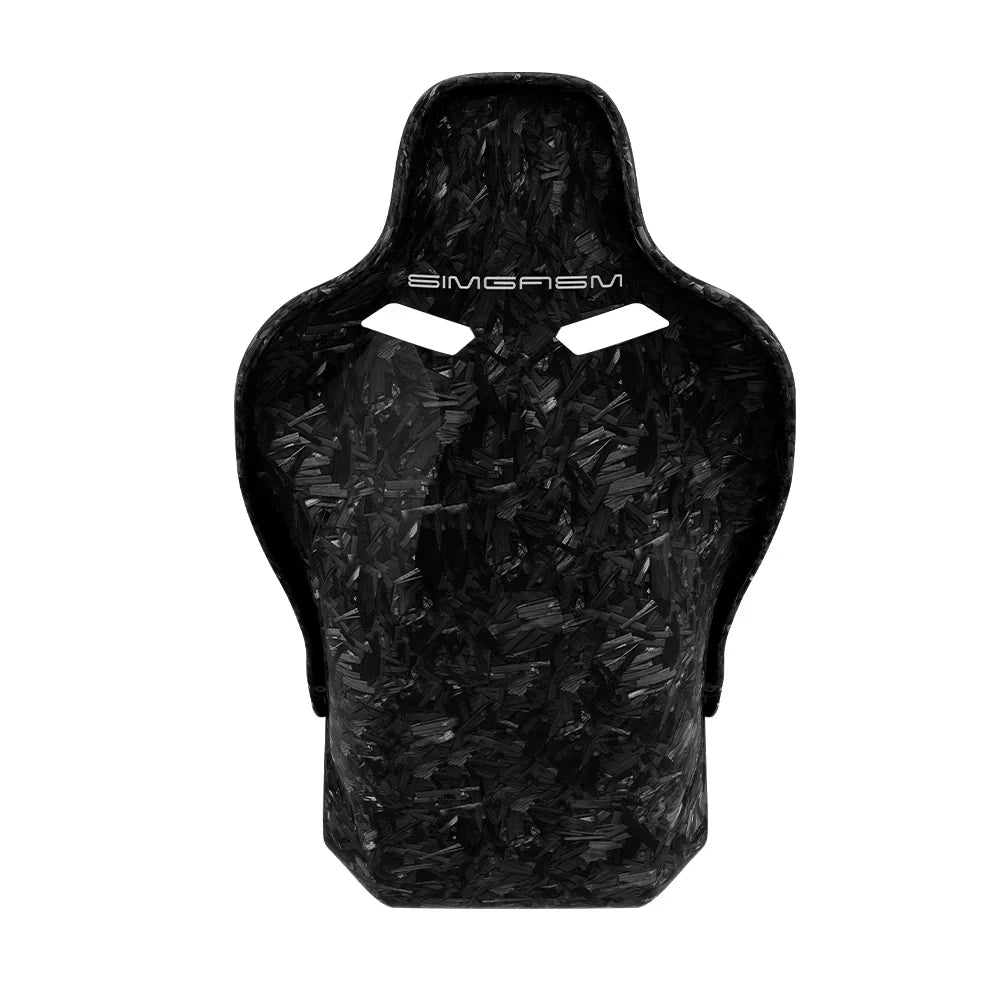Rear view showing black trim on the SIMGASM Atlas Formula seat with a Forged Carbon Look shell