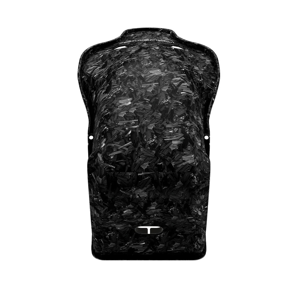 Top-down view of the SIMGASM Atlas Formula seat with a Forged Carbon Look shell without the removable cushions