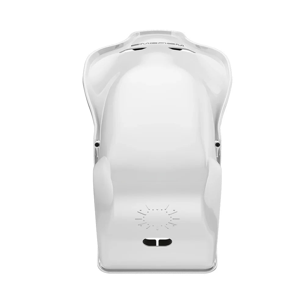 Top-down view of the white-shell SIMGASM Atlas Formula seat without the removable cushions