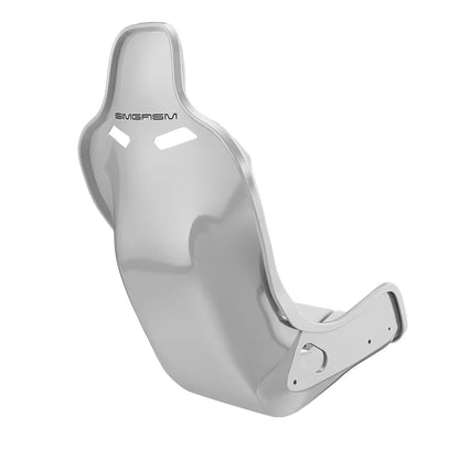 Rear three-quarter view showing white side trim on the white-shell SIMGASM Atlas Formula seat