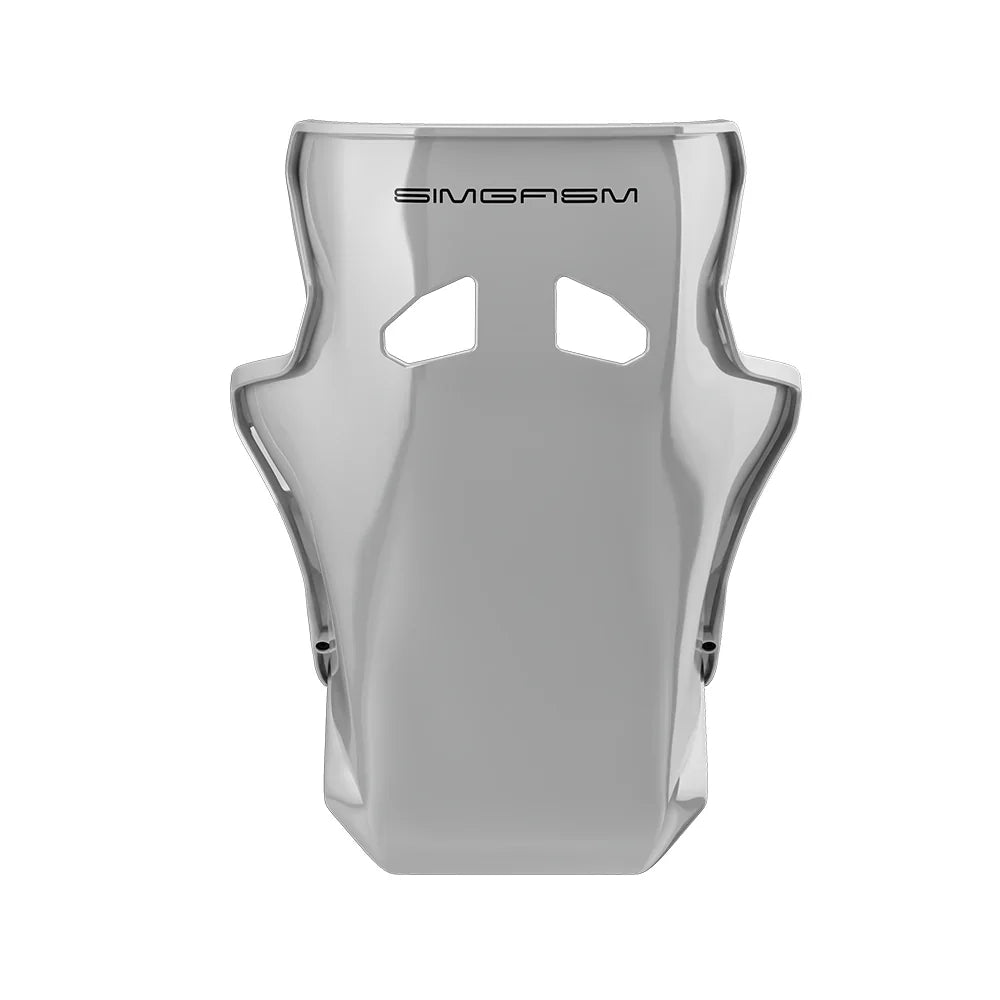 Rear view showing black trim on the white-shell SIMGASM Atlas GT seat