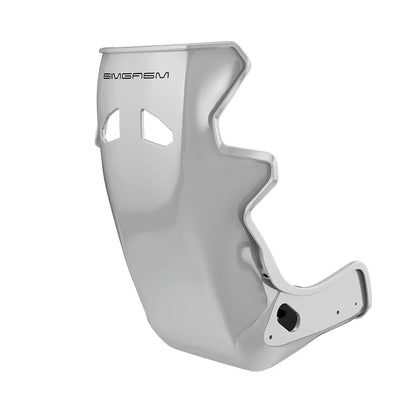 Rear three-quarter view showing the outer profile of the white-shell SIMGASM Atlas GT seat