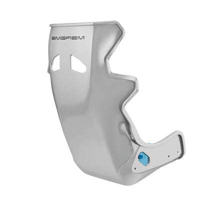 Rear three-quarter view showing blue side trim on the white-shell SIMGASM Atlas GT seat