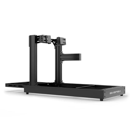 SIMGASM Club black sim racing cockpit, side-mount wheel brackets, side-profile studio view