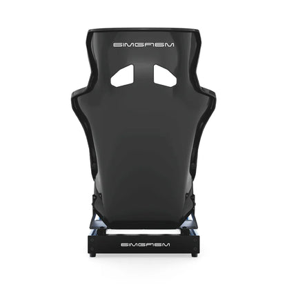SIMGASM Club blue sim racing cockpit, blue GT seat, rear view of seat shell