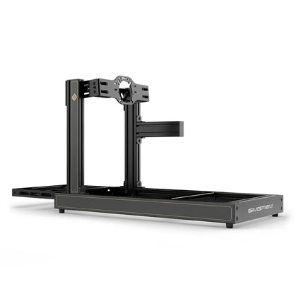 SIMGASM Club JPS sim racing cockpit, front-mount wheel plate, side-profile studio view