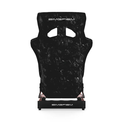 SIMGASM Club red sim racing cockpit, Forged Carbon Look GT seat, rear view of seat shell