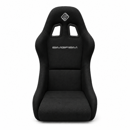 Front view of the black SIMGASM Core bucket seat with fitted back and base cushions