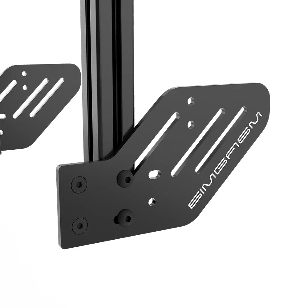 Close-up of the slotted cockpit mounting bracket on the SIMGASM Core monitor stand