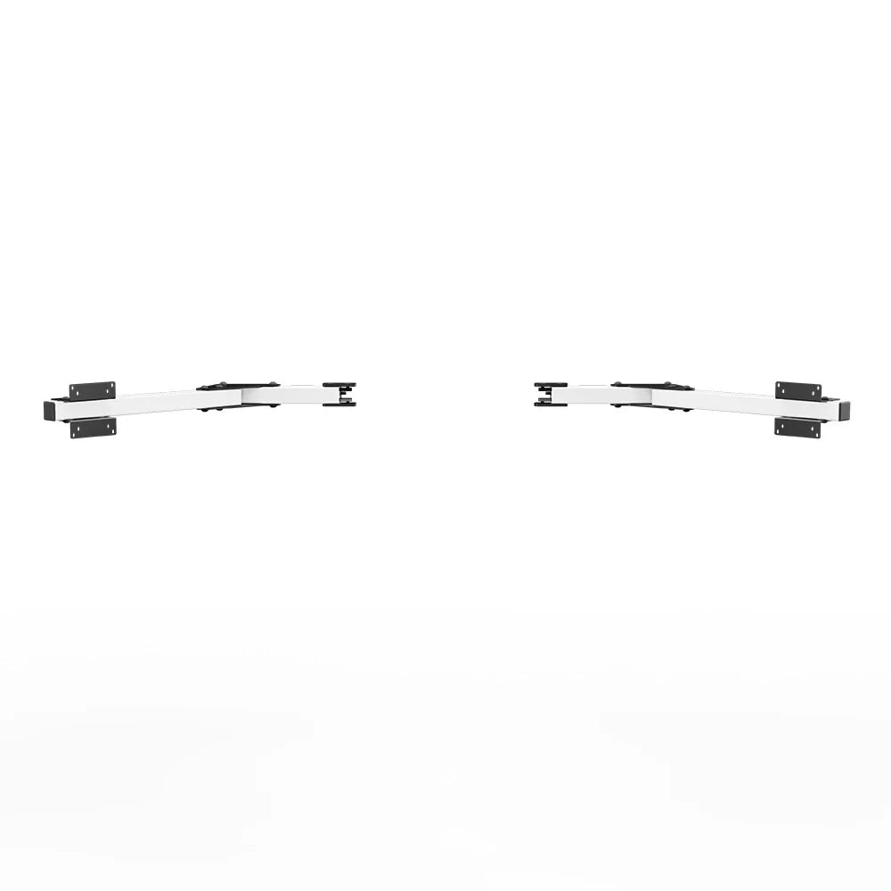 Straight-on product view of the white SIMGASM Core monitor-stand side-arm set with its VESA brackets