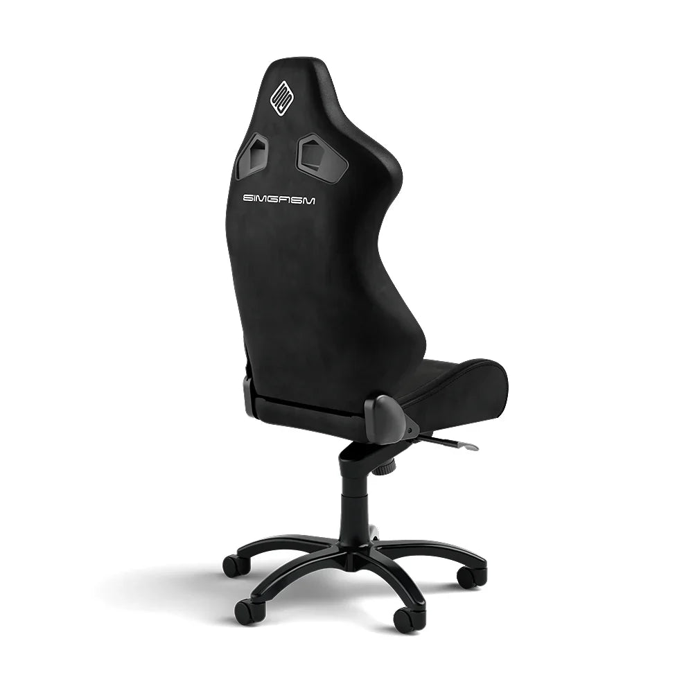 Rear three-quarter view of the black SIMGASM Core reclining office chair