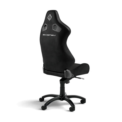 Rear three-quarter view of the black SIMGASM Core reclining office chair