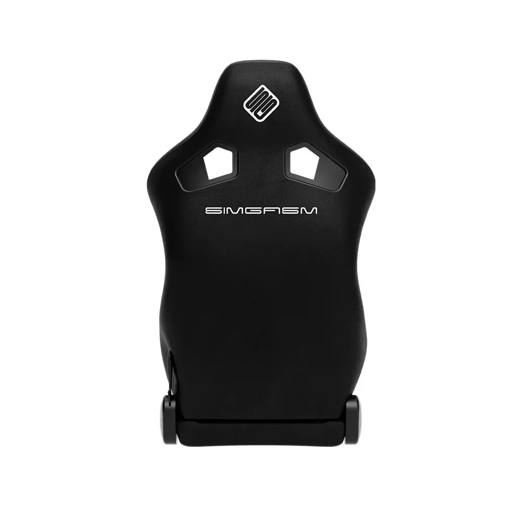 Rear view of the black SIMGASM Core reclining seat and lower mounting frame