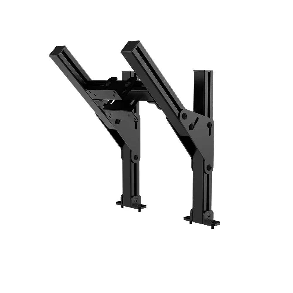 Angled view of the black SIMGASM Core top monitor stand with twin inclined supports and VESA 75/100 mount