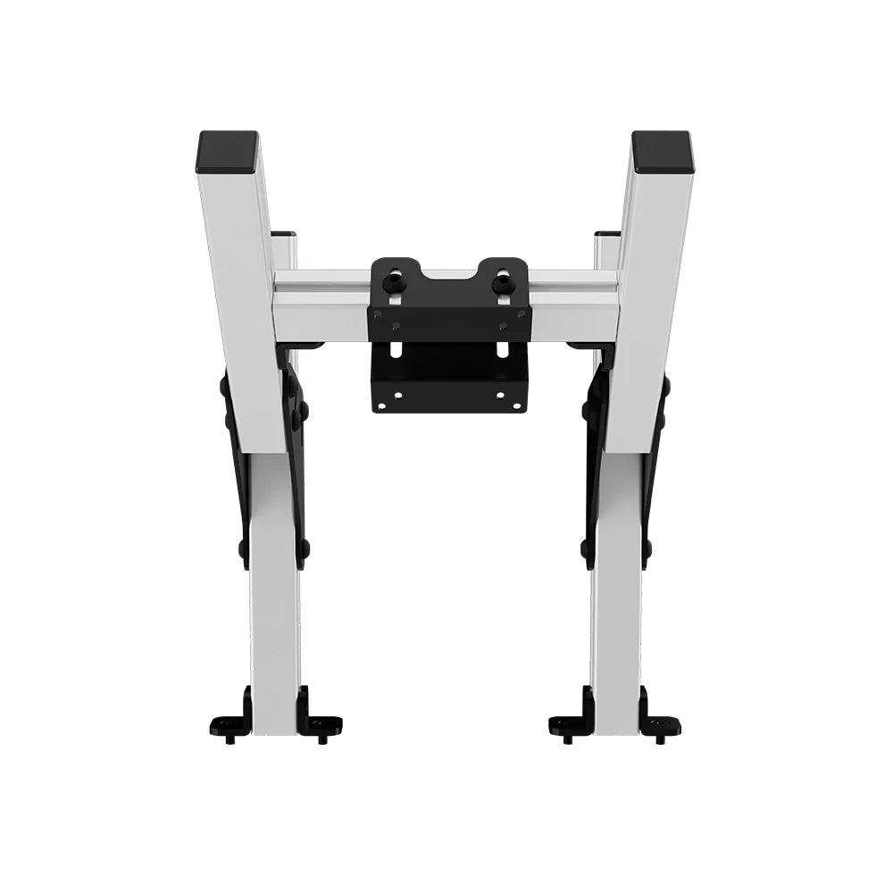 Straight-on product view of the white SIMGASM Core top monitor mount with its VESA brackets