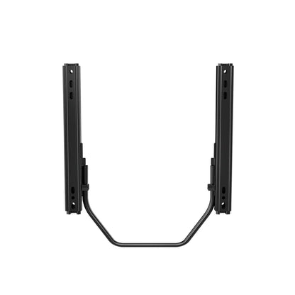 Top view of the black dual-locking seat slider rails and U-shaped release bar