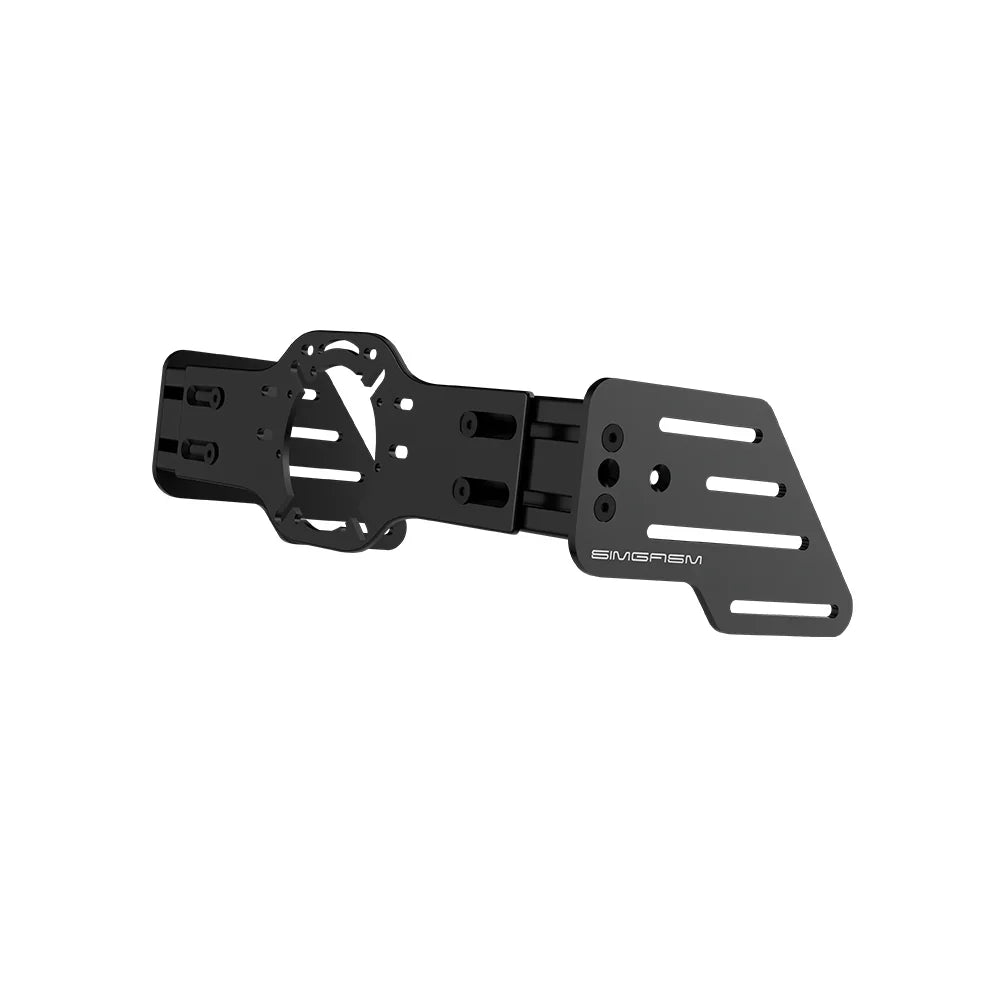 Left three-quarter view of the black SIMGASM front wheel mount with slotted side plates