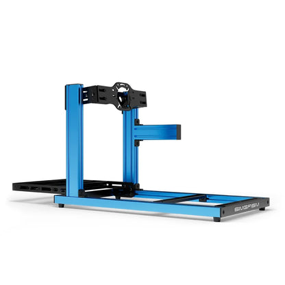 SIMGASM Hobby blue sim racing cockpit, front-mount wheel plate, side-profile studio view