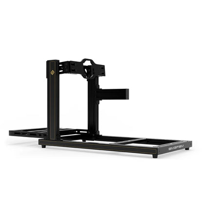 SIMGASM Hobby JPS sim racing cockpit, arched wheel-mount plate, side-profile studio view