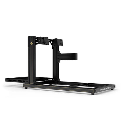 SIMGASM Hobby JPS sim racing cockpit, side-mount wheel brackets, side-profile studio view