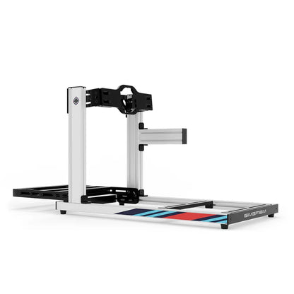 SIMGASM Hobby Marini sim racing cockpit, arched wheel-mount plate, side-profile studio view