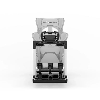 SIMGASM Hobby Marini sim racing cockpit, white GT seat and MOZA wheel base, straight front studio view