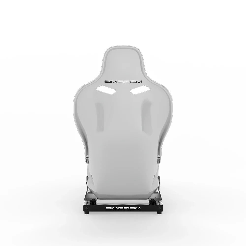 SIMGASM Hobby Marini sim racing cockpit, white Formula seat, rear view of seat shell