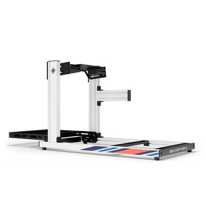 SIMGASM Hobby Marini sim racing cockpit, bottom-mount wheel deck, side-profile studio view