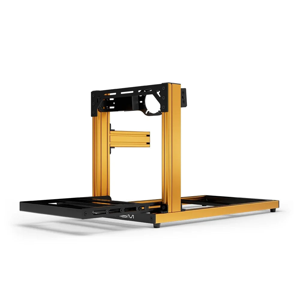 SIMGASM Hobby orange sim racing cockpit, front-mount wheel plate, end-on studio view